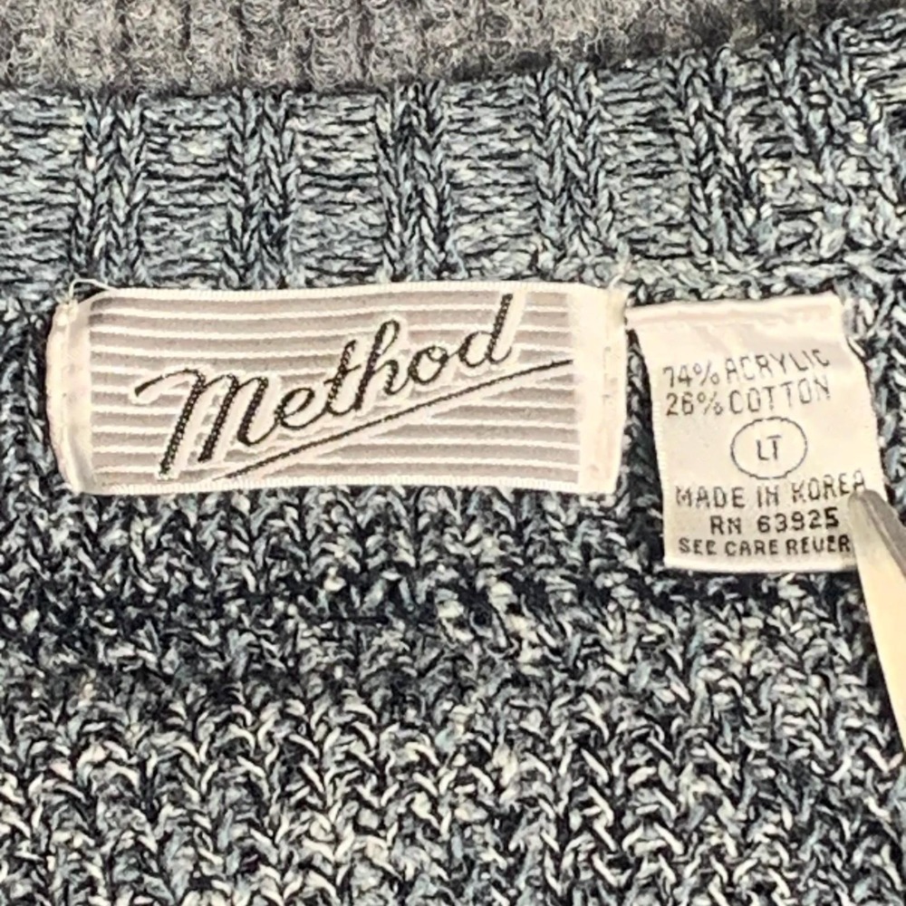 VTG Method Sweater Mens L Gray Cardigan Oversized Baggy Short Retro 90s 3D Knit - Picture 2 of 10